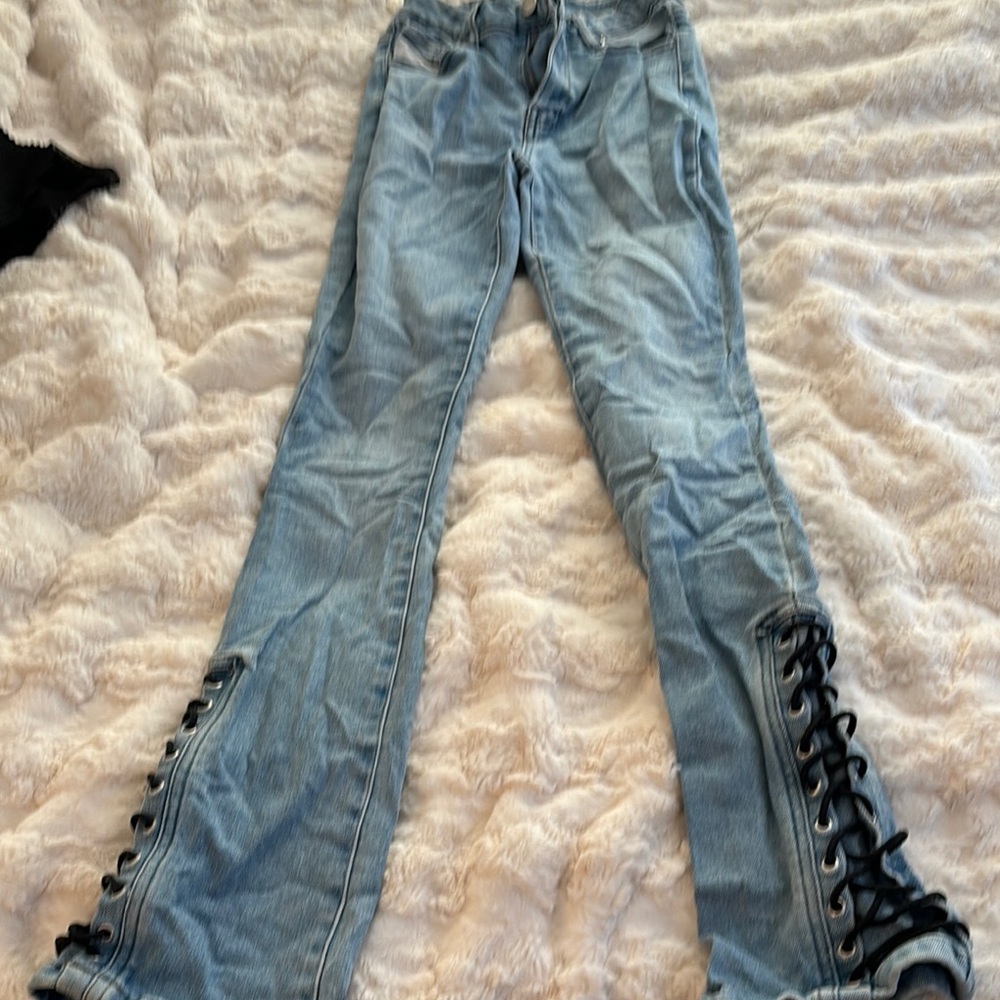 Women's Blue Lace-Up Jeans